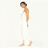 Ensemble pyjama pour femmes Beefey de haute qualité, élégant, léger, respirant, avec haut de camisole et pantalon, avec un design en dentelle
