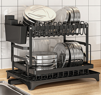 Égouttoir à vaisselle double niveau en métal, non pliable, avec logo personnalisé, support à couverts et porte-gobelets, antirouille, pour comptoir de cuisine