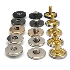 Custom Logo 15mm 20mm Brass Alloy Round Flat Press Magnetic 4 Parts Gold Black Metal Snap Buttons For Clothes Or Leather Jacket