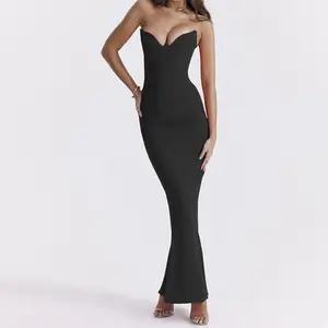 Sexy ärmellose Tube V-Ausschnitt Bodycon Midi Party Kleider für Frauen