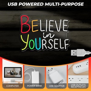 Letrero LED <span class=keywords><strong>de</strong></span> Neón Personalizable con Frase Inspiradora 'Believe Yourself', Alimentado por USB, Decoración <span class=keywords><strong>de</strong></span> Pared, para Aula, Fiesta <span class=keywords><strong>de</strong></span> Cumpleaños, Versátil para Cualquier Lugar - Product Image 2