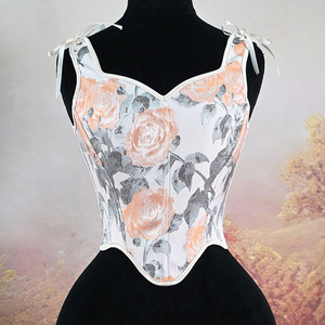 Corset Renaissance Personnalisé avec Baleines, Style du XVIIIe Siècle, pour Costume, Motif Rose Rouge Marine sur Bustier - Product Image 3