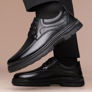 Chaussures décontractées en cuir véritable pour hommes, bout rond, doublure en peluche, semelle extérieure en caoutchouc, chaudes, antidérapantes, pour l'automne - Product Image 4