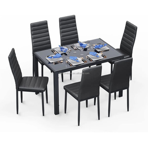 Cheap Price <strong>Dining</strong> Table Set <strong>Painted</strong> Tempered Glass Table Top With Metal Tube Frame <strong>Dining</strong> Table With 6 Pu <strong>Chairs</strong> - Product Image 3