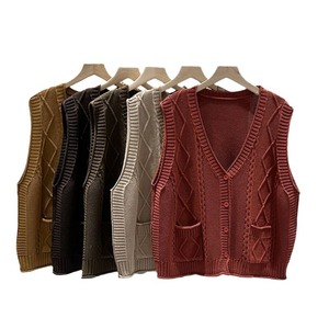 ODM Solid Color Elegant Women Soft Cotton Cashmere <strong>Black</strong> <strong>Cardigan</strong> Material Sweater Vest <strong>with</strong> <strong>Pockets</strong> - Product Image 1