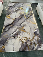 Panneau mural en PVC MORLENX gris, blanc et or, effet marbre craquelé UV, pour la décoration des halls d'hôtel et des murs décoratifs