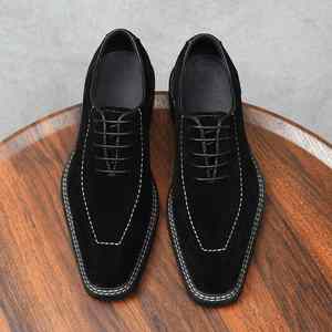 Nouvelles Chaussures d'Affaires Respirantes en Cuir de Vachette pour Hommes, Modèle Pointu avec Détail Gaufré, Imperméables pour l'Automne – Meilleures Ventes - Product Image 2