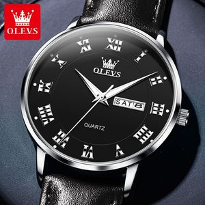 Montres Olevs 2920 à mouvement à quartz, vente en gros, bracelet en cuir, étanches, lumineuses, automatiques, pour hommes - Product Image 3
