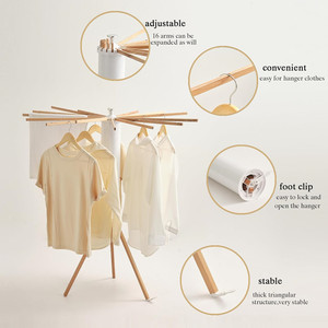 Trépied <span class=keywords><strong>pliable</strong></span> sèche-linge en bois support de cintre <span class=keywords><strong>parapluie</strong></span> en forme de pieuvre polyvalent bambou <span class=keywords><strong>pliable</strong></span> étendoir à vêtements - Product Image 6