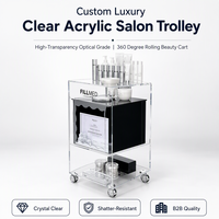 Özel OEM CNC İşlemeli Şeffaf Akrilik 3 Katlı Tekerlekli Servis Arabası Salon Güzellik Spa Depolama Dolabı Tekerlekli