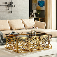 Ensemble de table basse d'intérieur, meubles de salon, top doré, en acier inoxydable, 5 pièces
