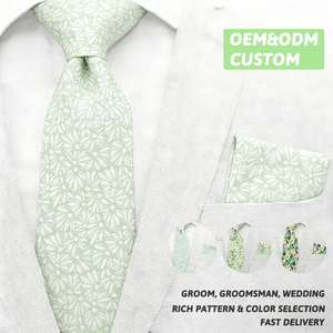 <strong>Mint</strong> <strong>Green</strong> Floral Printed Cotton Necktie Cravat with Pocket Set Eco-Friendly Cotton <strong>Ties</strong> for Men - Product Image 1
