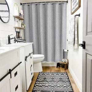 Gris Boho Glands Imperméable Lavable Heavy Duty Coton Lin Moderne Ferme Vintage Rideau <span class=keywords><strong>De</strong></span> Douche Bohème <span class=keywords><strong>Salle</strong></span> <span class=keywords><strong>De</strong></span> Bains Décor - Product Image 5