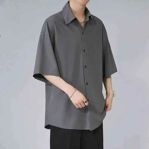 Chemise d'été pour homme, tendance, polyvalente, noire, fine, en popeline glacée, manches longues ou courtes, ample, décontractée, vintage, haut de gamme, style Hong Kong - Product Image 4