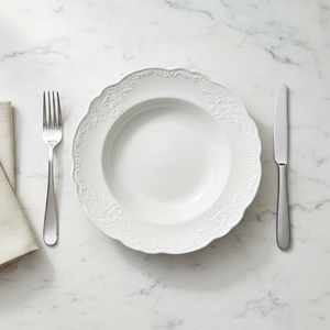Plato Plano Blanco de Diseño Moderno con Rosas, Estilo Francés, Grabado, Apto para Microondas, Vajilla Occidental de Porcelana Pulida con Superficie Lisa - Product Image 3