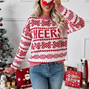 T-1564 Pull en tricot de Noël moche personnalisé pour femme, motif graphique, col rond, manches longues, tricot côtelé, décontracté d'automne, motif S - Product Image 1