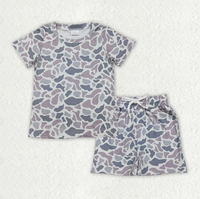 Conjuntos de Ropa de Pijama para Bebés Niños, 6 Colores, Manga Corta, Estampado de Camuflaje del Sur, Pantalones Cortos con Bolsillos