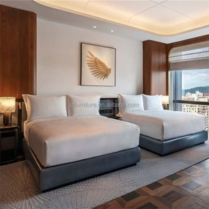 Ensemble de meubles de chambre d'hôtel 3 étoiles modernes et économiques sur mesure, avec lit rembourré à cadre en bois, tête de lit et tables de chevet - Product Image 5