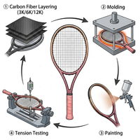 Raquette de tennis en fibre de carbone 3K 12K légère de qualité supérieure, poignée en cuir de 4 1/4 pouces, logo personnalisé, raquette de tennis OEM ODM pour l'entraînement des adultes