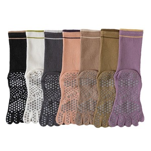 Tomotake Five Finger Yoga Socks Non <b>Slip</b> <b>Full</b> Palm Adhesive Mid Calf Solid Color Unisex Universal Season - Product Image 5