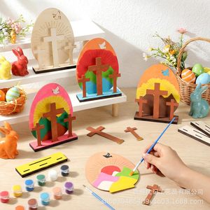 Cruz de Madera Decorativa de Pascua con Forma de Huevo, Color Madera Natural, Decoración de Mesa para Interiores, Decoración del Hogar - Product Image 2
