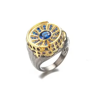 New design custom handmade blue crystal stone Colosseum Christmas 925 sterling silver luxury gift woman jewelry ring
