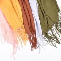 Écharpe d'Hiver Chaude Longue Femme en Polyester Coton 70*180cm, Châle Pashmina Coloré avec Glandes, Voile Musulman Hijab Turban pour Femmes