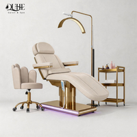 Table de massage électrique de luxe pour spa, base en acier inoxydable doré, 3 moteurs, pour soins de beauté, thérapie et salon de beauté