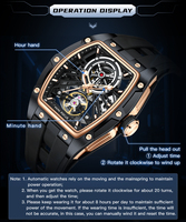 Montre-bracelet automatique pour homme, cadran squelette tonneau, mouvement apparent, bracelet en silicone, montre de sport et de mode
