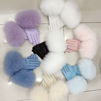 Sarung Tangan Kulit Domba Wanita Musim Dingin Desain Fashion Sarung Tangan Bulu Rubah Asli