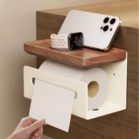 Tempat Tisu Toilet Gantung Dinding Stainless Steel, Tempat Tisu Kamar Mandi Ganda Dengan Penyimpanan Kayu