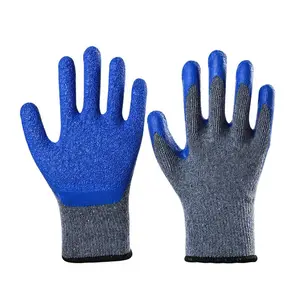 High Quality 300 Wrinkle Latex Coated Mining Gloves EN388 10G Cotton Rubber Anti Slip Crinkle Latex Safety Labor Gloves