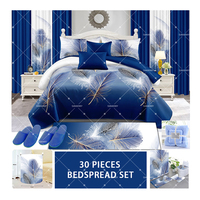 Grandes Ventes Ensemble de Literie de 30 Pièces King Size Imprimé avec Rideaux et Ensembles de Bain, Couette Rembourrée en Coton