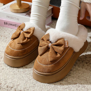 Pantuflas Coreanas de Marca Privada con Bordado Floral, Cómodas, de Felpa y Algodón para Invierno, Uso Doméstico, Suela de EVA para Verano y Otoño - Product Image 4