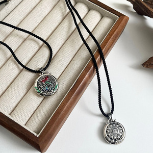 Collier en argent sterling 925 Kaiming avec pendentif pivoine rond, chaîne tressée style chinois rétro pour pull - Product Image 4