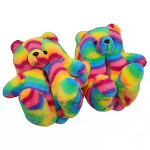 Vente chaude dessin animé ours en peluche taille unique pantoufles sol maison en peluche épais chaud coton chaussures en peluche pantoufles - Product Image 6