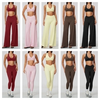 Ensembles de vêtements de yoga et de pilates pour femmes, hauts de yoga à maintien élevé, pantalons de sport moulants à séchage rapide, respirants, unis et tendance, vente en gros personnalisée