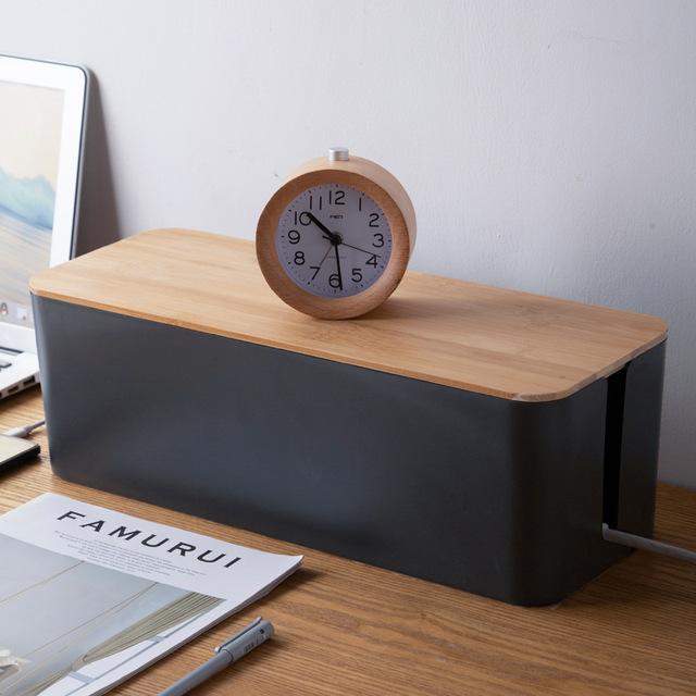 Office Home 2 Colors Plastic Bamboo Style Large Cable Management Box with Lid
