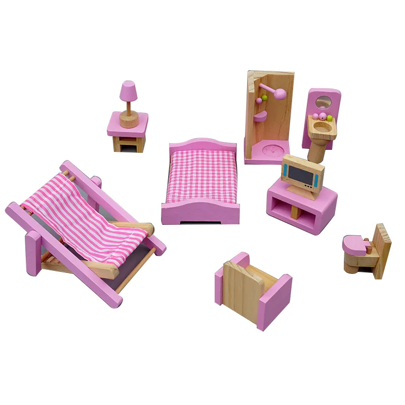 Casa de juegos de imitación para niñas, juguete de casa de muñecas de madera rosa, 3 +