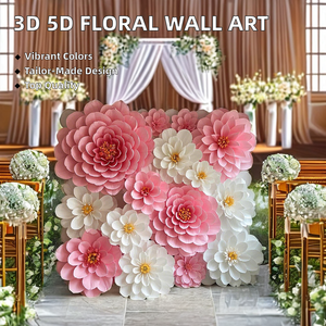 زهور طائرة 3D 5D خلفية أزهار حرير زهور اصطناعية جدار لحفلات الزفاف ورقة فنية لفافة عيد الأم - Product Image 2