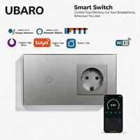 UBARO – interrupteur intelligent WiFi, prise murale EU, panneau tactile en verre trempé, commande vocale, Alexa Google Home Smart Life, 1 canal, 250V, 16A