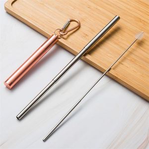 Cocktail <b>Metal</b> Collapsible <b>Straw</b> Foldable Reusable Stainless Steel <b>Straws</b> Set With Keychain - Product Image 2