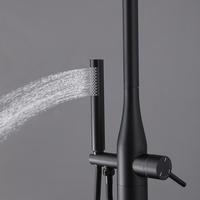 Colonne de douche de plage moderne noire mate en acier inoxydable à poignée unique, autoportante pour piscine, jardin et extérieur