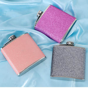 Mini flasque enveloppée de cuir brillant rose pour femmes 18/8 acier inoxydable 304 matériau PU scintillant pour vin whisky Brandy <span class=keywords><strong>Vodka</strong></span> - Product Image 5