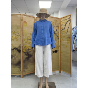 <span class=keywords><strong>Camicia</strong></span> da <span class=keywords><strong>Donna</strong></span> <span class=keywords><strong>100</strong></span>% Puro <span class=keywords><strong>Lino</strong></span> a Maniche Lunghe con Colletto Abbottonato, Tinta Unita, Casual e Traspirante - Product Image 4