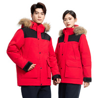Vêtements de travail d'hiver unisexes en polyester avec col doublé de fourrure, parka thermique rembourrée mi-longue, uniforme d'entreprise sur mesure