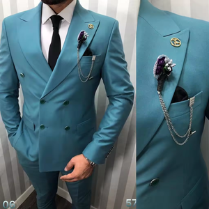 S0761F azul marino naranja Rosa doble botonadura hombres trajes <span class=keywords><strong>2</strong></span> piezas hechas a medida boda esmoquin Slim Fit Prom Blazer - Product Image 1