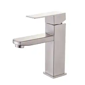 Factory Supplier Bathroom Sink Tap Deck Mounted Chrome Single Handle Single Cold Water Wash Hand Zinc Body Square Basin Faucet