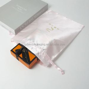 Reusable Pink Satin <b>Drawstring</b> Book Bag Dust Bags for Shoes Custom logo Big Satin <b>Pouch</b> - Product Image 6