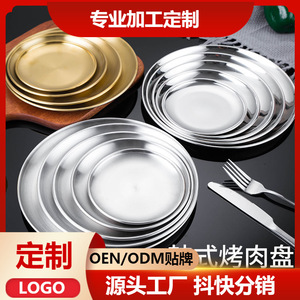 Stainless Steel Plate Round 300 Series Flat Bottom For Barbecue Dessert Fruit Cake Custom Logo - Product Image 3